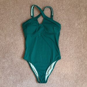 Cupshe Women’s Green Ribbed Cutout Crisscross One Piece Swimsuit